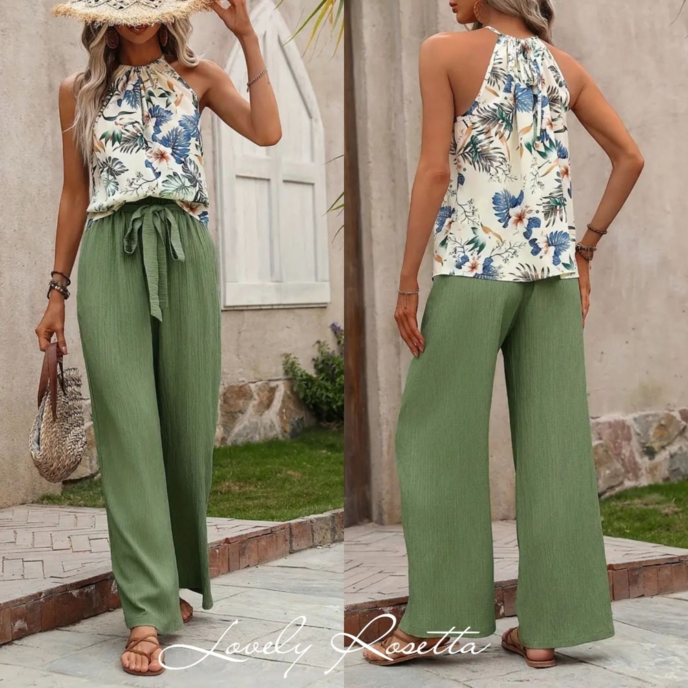 Women's Green Two-Piece Pants Set - Picture 12 of 12